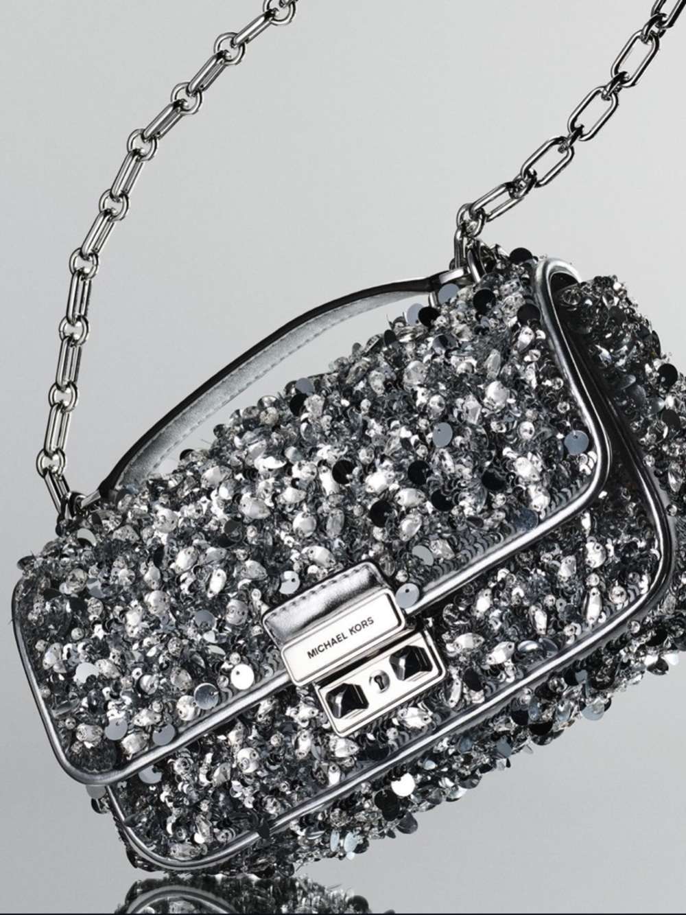 New! Michael Kors Limited Edition Tribeca Small Hand Sequin Shoulder Bag🩶 NWT!